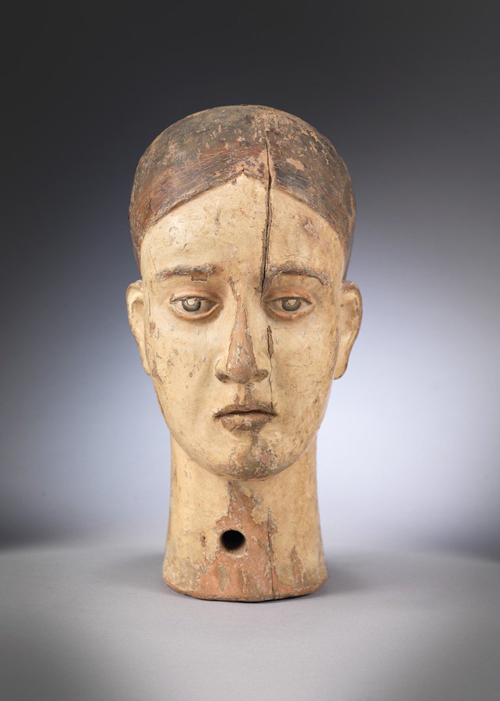 RYAntiques's tweet photo. Sensitive early mannequin head, Italian, c.1820 #AnnualExhibition open tomorrow #unique #antiquefolkart #BADAselects https://t.co/rqzu3Ivn4M