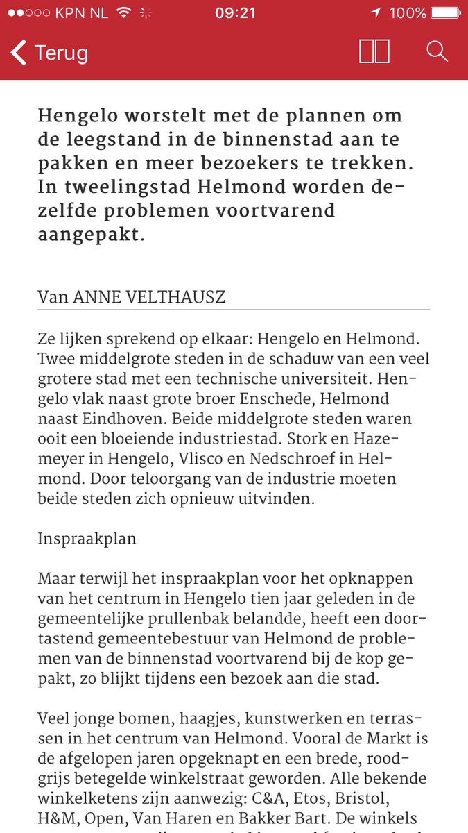 Mooi artikel vandaag in <a href="/tctubantia/">TCTubantia</a> <a href="/annevelthausz/">anne velthausz</a> <a href="/gemeentehengelo/">Gemeente Hengelo</a> eerst een visie, dan rode bakstenen. @Marcel_Elferink