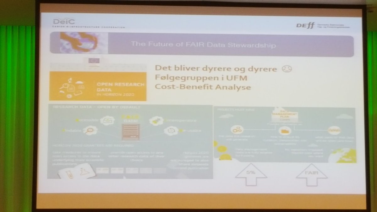AULibrarian's tweet photo. FAIR data management bliver dyrere og dyrere siger @550457 på #deff17 Man skal afsætte omkr 5% https://t.co/UHEqlF2PyA