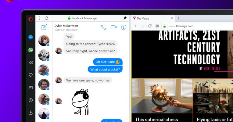 stevekrohn's tweet photo. Opera’s desktop browser now features quick access to Messenger, WhatsApp and Telegram https://t.co/WLROE8meKT https://t.co/RNyOGWEJ8u