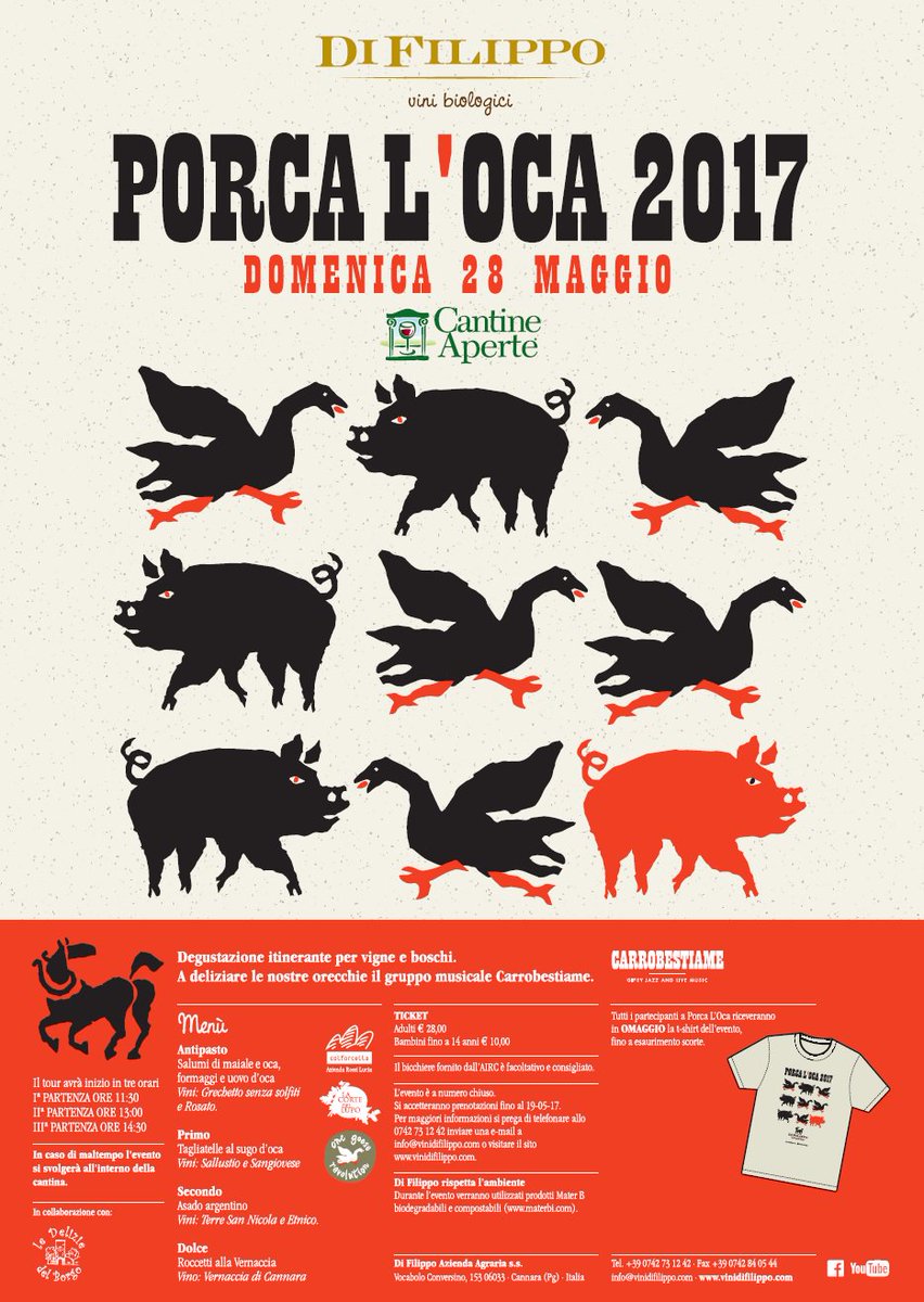 Porca l'oca! 🐷🦆 Appuntamento da non perdere per #CantineAperte alla Cantina Di Filippo a Cannara! 
#CantineAperteUmbria #CantineAperte2017 🍷