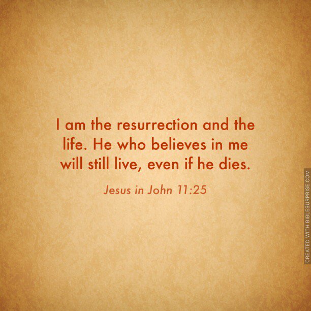 I am the resurrection and the life. He who believes in me will still live, even if he dies. #biblesurprise