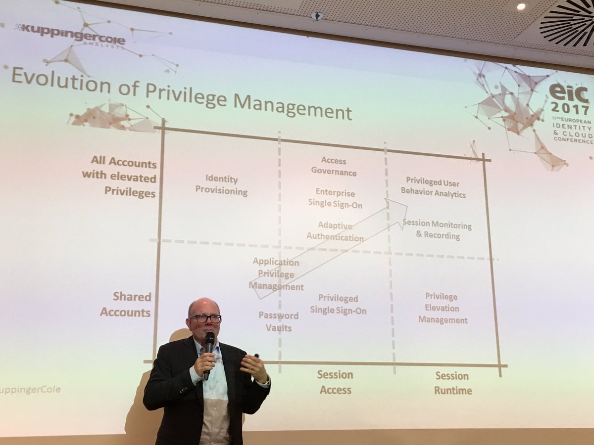I_AndiS's tweet photo. Mr. Kuppinger is talking about the status-quo and Future of privileged Access Management #eic2017 https://t.co/eSy1RK54aT