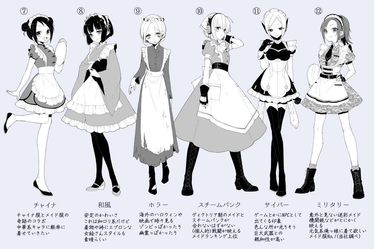 メイド服作画資料 Twitter