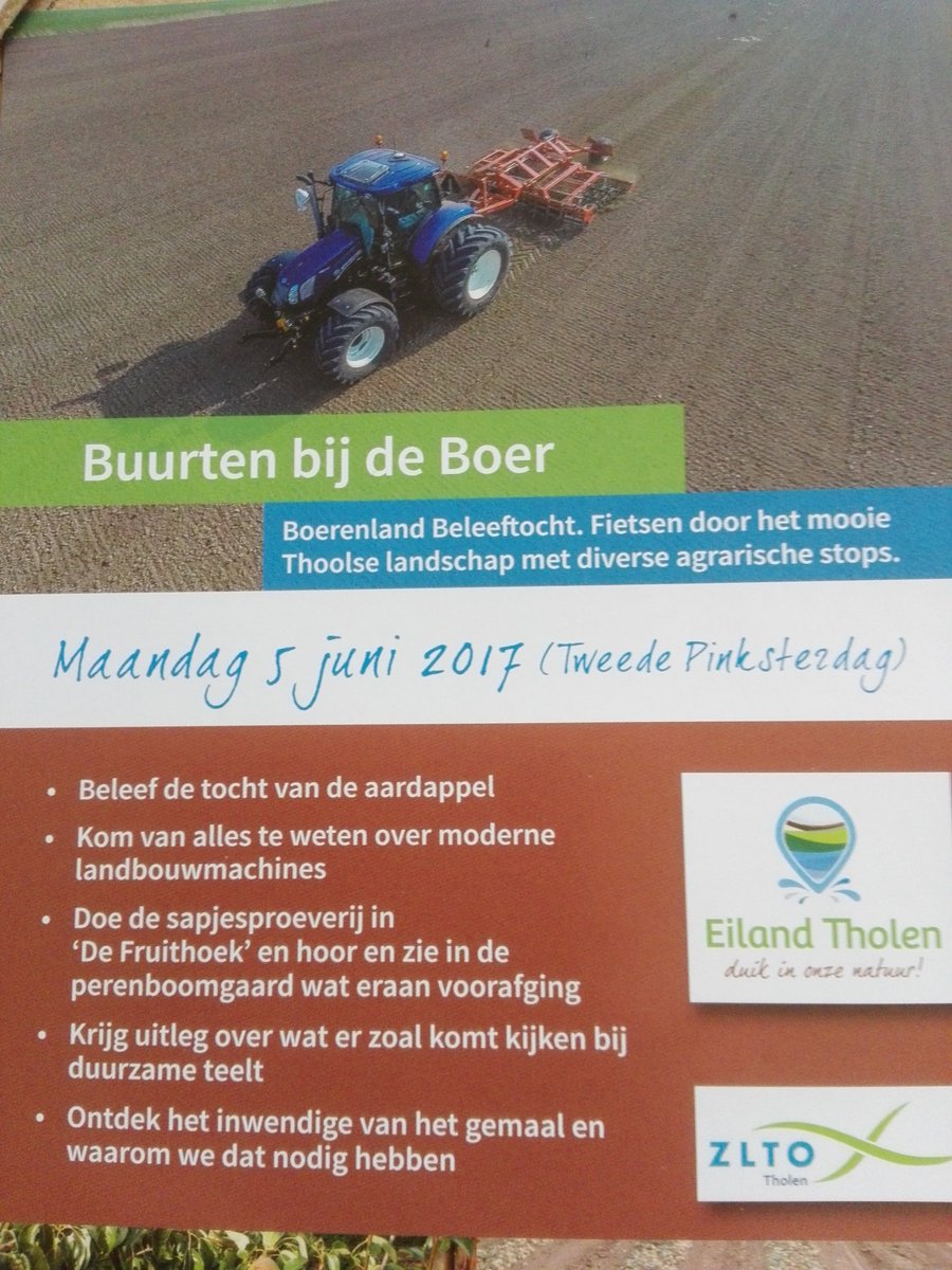 ZLTOTholen's tweet photo. De flyer Buurten bij de Boer 5 juni a.s.fietstocht van ongeveer 20km 
startlocatie gemeentehuis Tholen en Boshoeveweg 3 Oud Vossemeer. https://t.co/RE7eIFrPdi