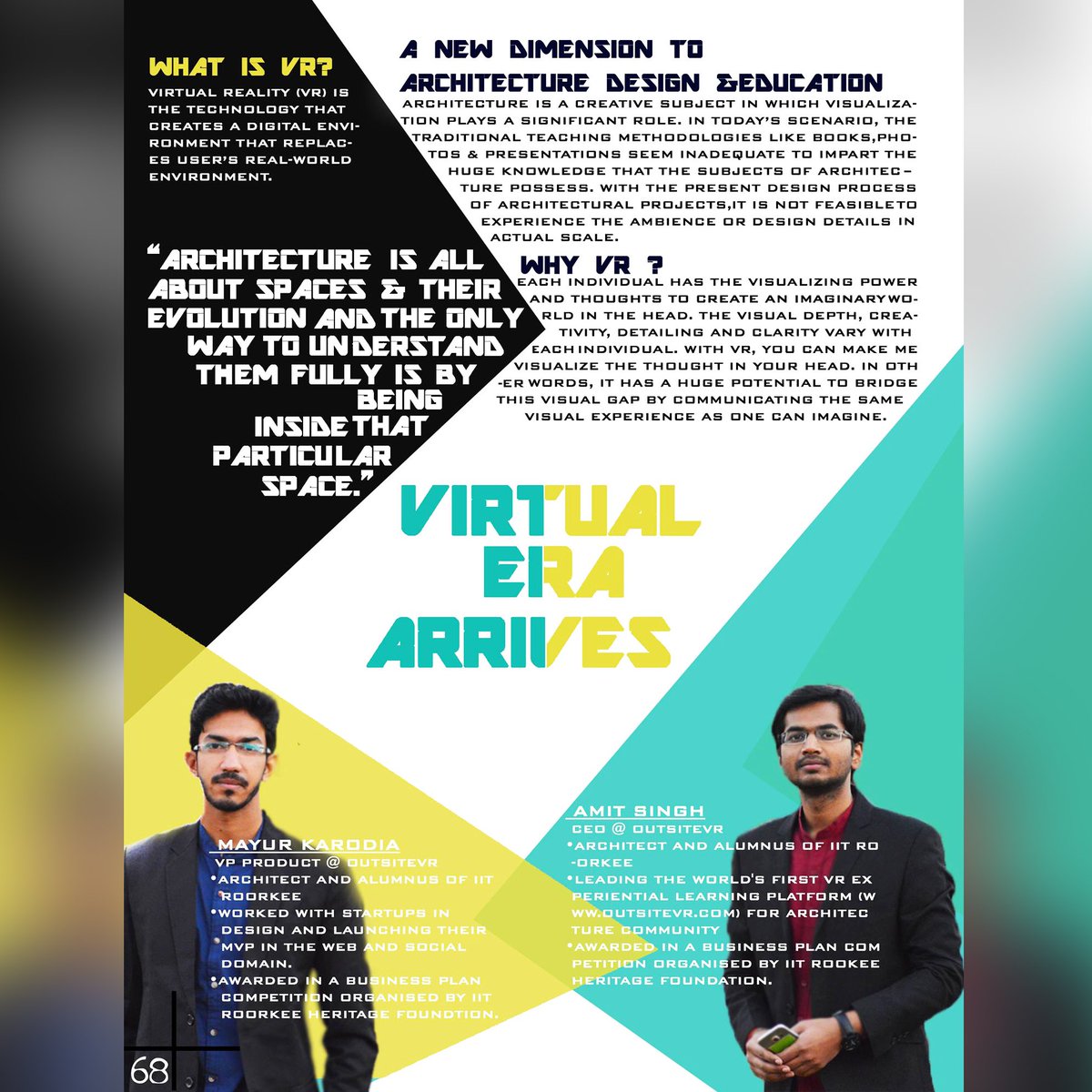 outsiteVR's tweet photo. A big thank to #BIT_MESRA! @outsiteVR
#Featured in #ELYSIAN #magazine
#VR #Architecture #Education #future #outsitevr #experientialLearning https://t.co/Zcg2jmI1cE