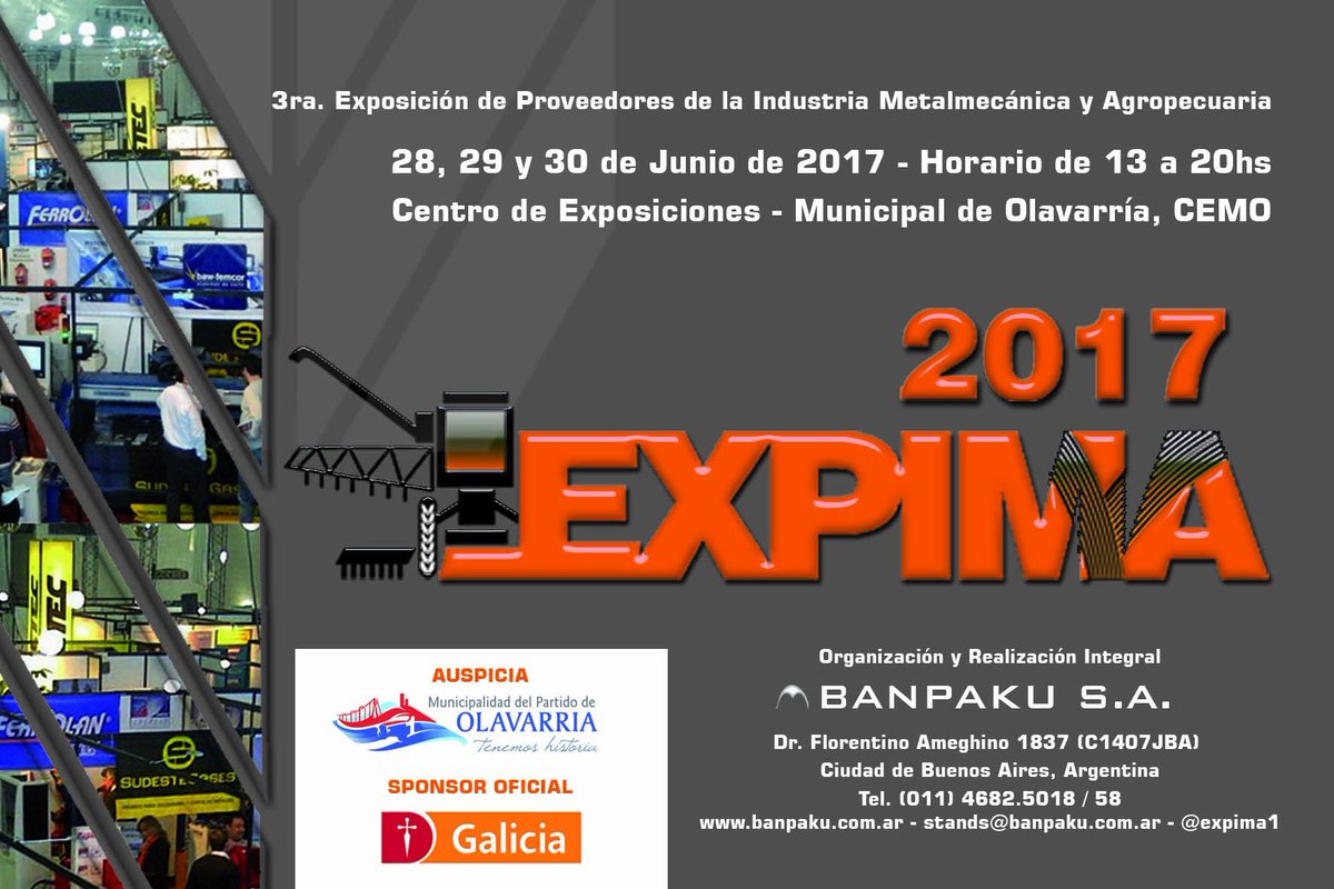 expima1's tweet photo. #EXPIMA2017 #OLAVARRÍA #METALMECÁNICA #INDUSTRIA #CEMO #EXPOSICIÓN #EXPIMA #BANPAKU @BancoGalicia @OlavarriaTurism https://t.co/TVSFrGcBzp