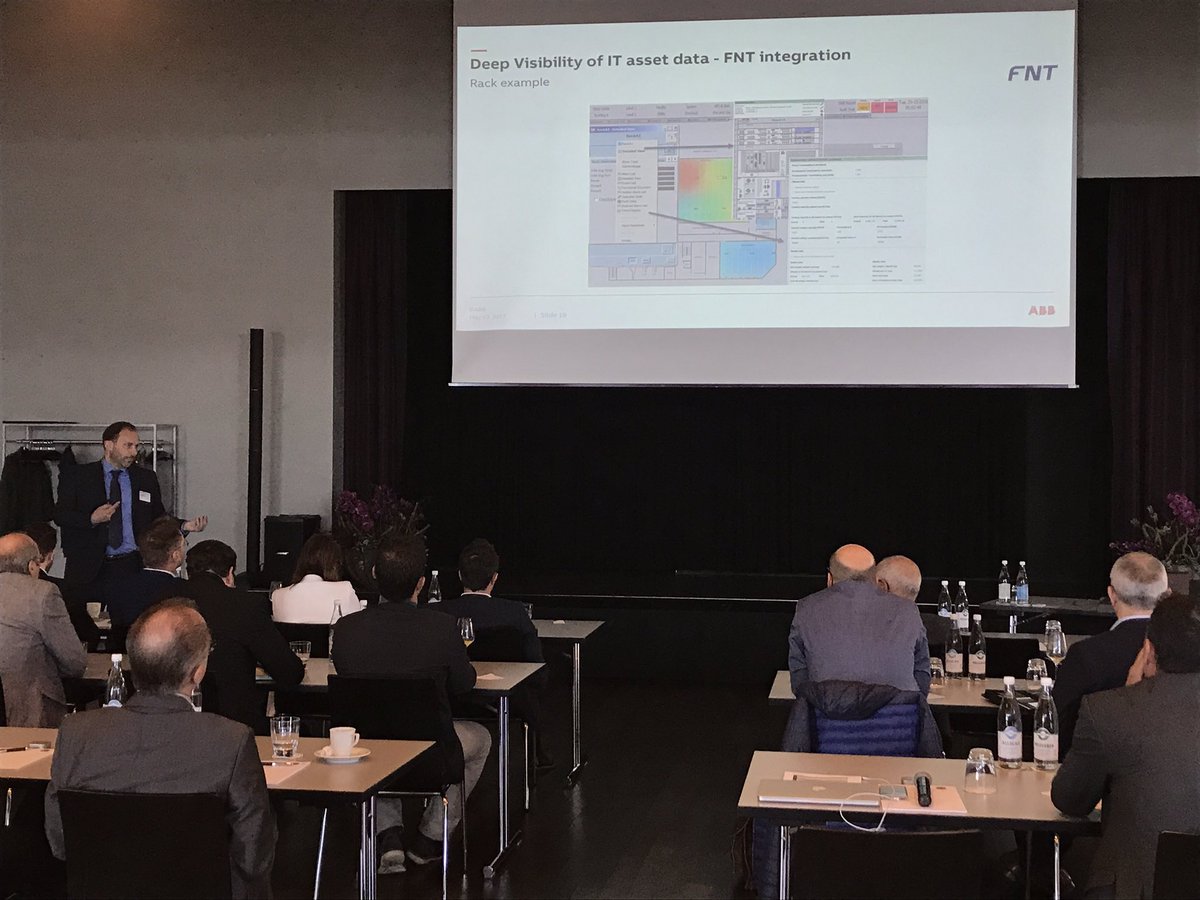 EricBrabaender's tweet photo. Gregor Kilian @abbcontroltech @ABBgroupnews talking about ABB Ability Data Center Automation &amp; integration w @FNTsoftware #dcim #coloconnect https://t.co/QyDwVHmH8s