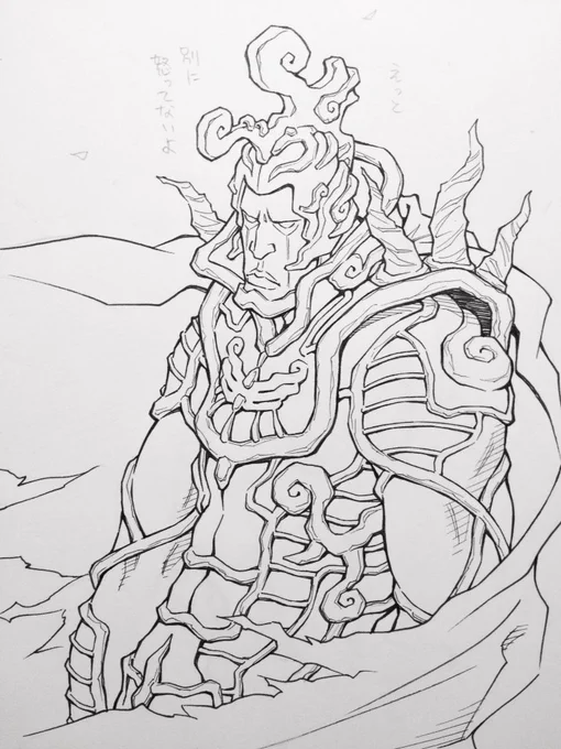 作品集に掲載してる戦隊ものキャラクター、『悪の将軍的な』のメイキング。大学ノートにミリペン&amp;コピックで描いたもの。 
