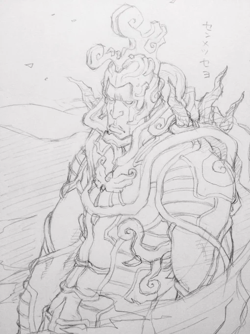作品集に掲載してる戦隊ものキャラクター、『悪の将軍的な』のメイキング。大学ノートにミリペン&amp;コピックで描いたもの。 