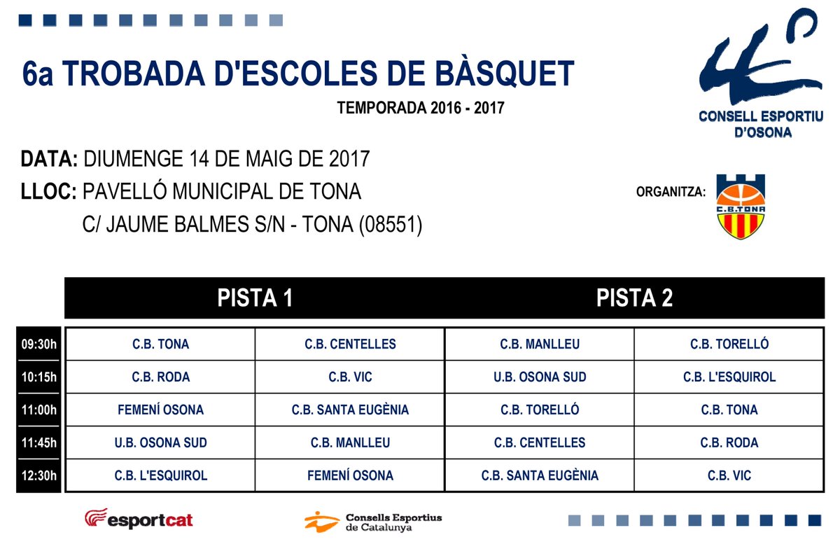 ceosona's tweet photo. El proper diumenge 14 de maig al matí 6a Trobada d'Escoles de #Bàsquet a #Tona @ABOsonenc @tona_aj https://t.co/hXczJ0MedE