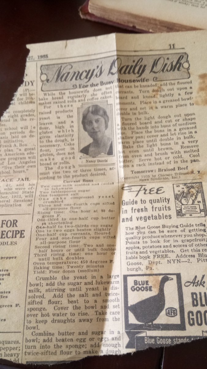 An old recipe tucked away into an old cookbook. The picture is a bit out of focus but that is 1935 in the upper left corner.