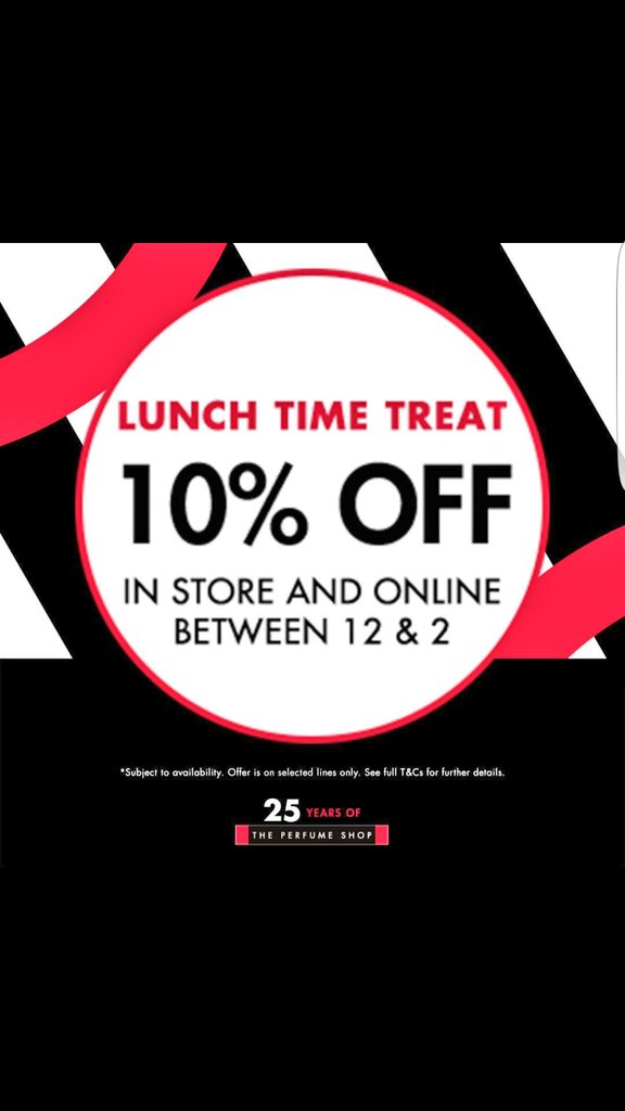 AshleyHuthart's tweet photo. Enjoy 10% off instore and online 12-2pm today! Quote flash at checkout! @Lisafurbs @JoanneJswift @ThePerfumeShop https://t.co/eMbVWNsq9T