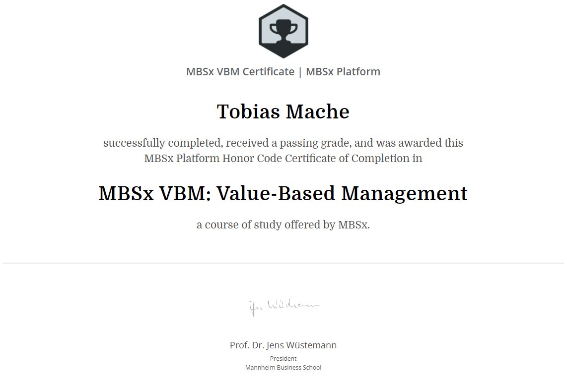TobiasMache's tweet photo. so happy about my certificate from the @MannheimBSchool!
92% - Not so bad ;)
#ValueBasedManagement #VBM #MBS #Digitalisierung https://t.co/5QOlG90A6t