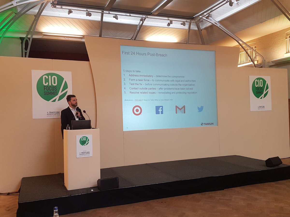 CIOFocusSummit's tweet image. Hugely valuable session underway by James from @Tanium #GDPR #breach #ciofs