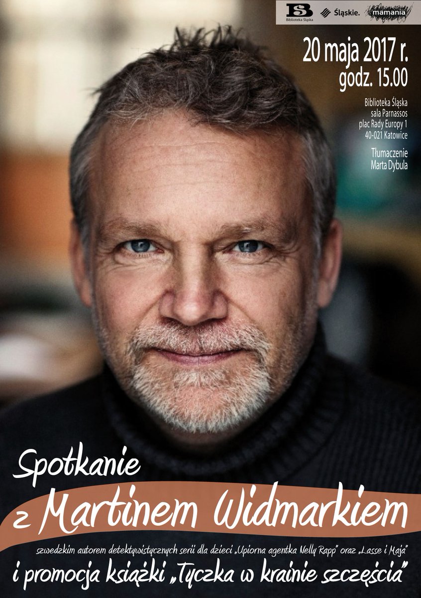 Synnemarti's tweet photo. Samtalar med Martin Widmark på Biblioteka #Slaska i Katowice 20 maj kl15. Samtalet sker på svenska och tolkas av mig till polska. Välkomna! https://t.co/afKZE9ETjj