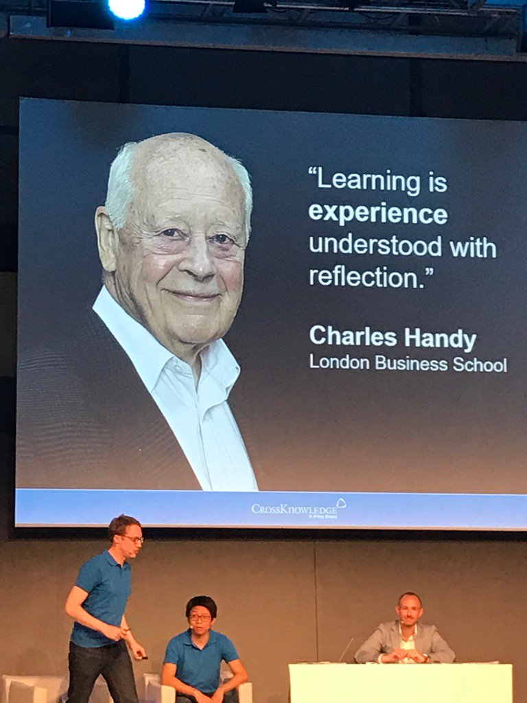 cdurand09's tweet photo. "Learning is experience understood with reflection." Food for thoughts from Charles Handy #NextConference https://t.co/svKZzeyiGo
