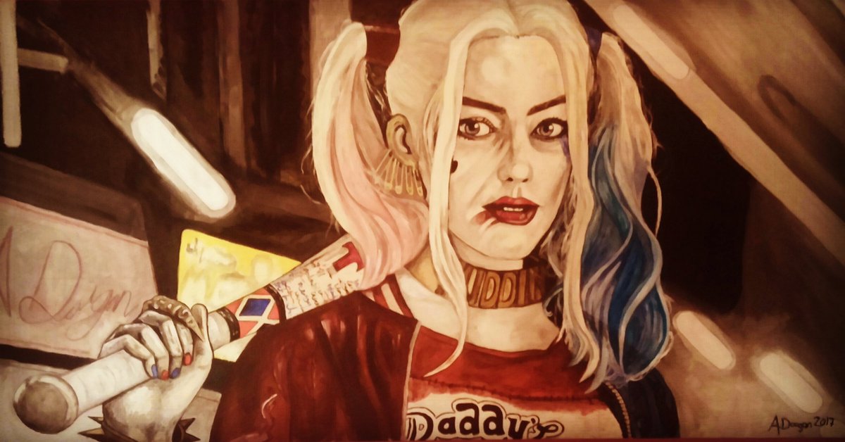 AntoniaToni666's tweet photo. Painting i did of Harley.... measures 4ft/3ft acrylic on canvas 💚 https://t.co/zxrN1kSIKi