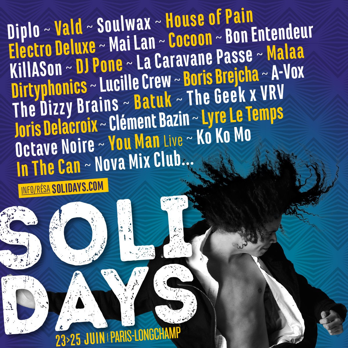 28 nouveaux artistes rejoignent l’affiche ! ☀️  <a href="/JorisDelacroix/">Joris Delacroix</a>, <a href="/Malaamusic/">Malaa</a>, <a href="/TheDizzyBrains_/">The Dizzy Brains</a>, <a href="/Lucillecrew/">LucilleCrew</a> > solidays.com/programme 5/6