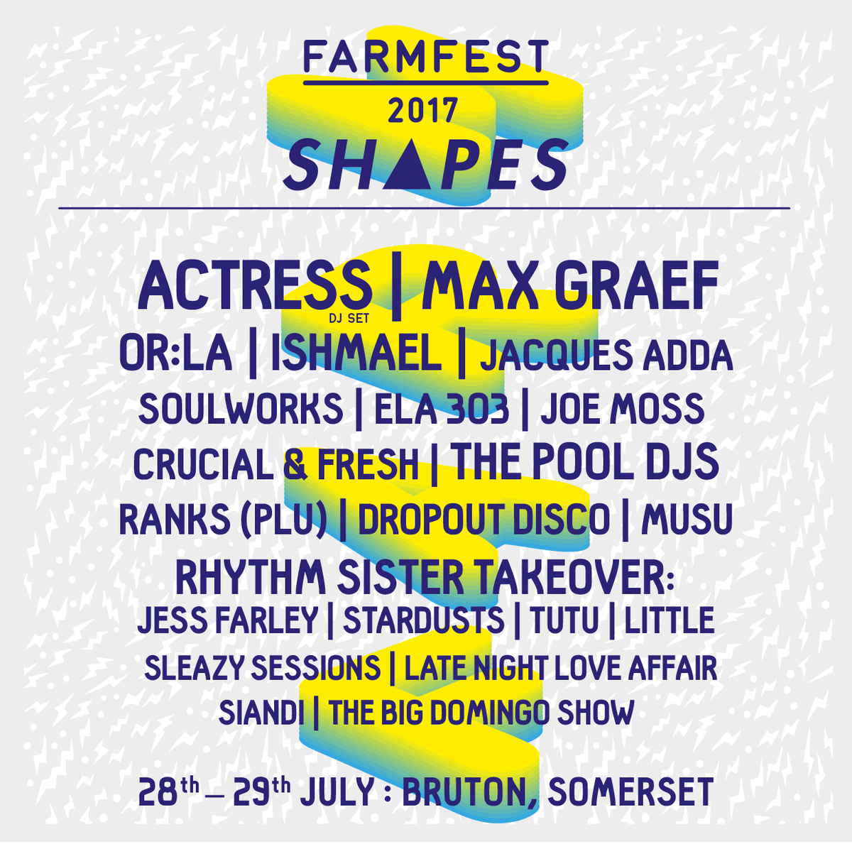 Farmfestival's tweet photo. The @ShapesBristol full weekend line-up is here! Headlined by @ninjatune's Actress &amp; #MaxGraef | more https://t.co/zsjPNgD5lZ https://t.co/QyWbD8Q8Up
