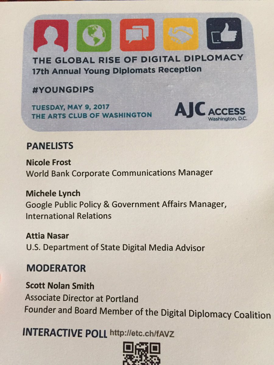 MSKinDC's tweet photo. From broadband access to sharing data, our 17th Annual #DC @ajcaccess #YoungDips panel tackled digital diplomacy & our social media future! https://t.co/R5s4s1BnnJ