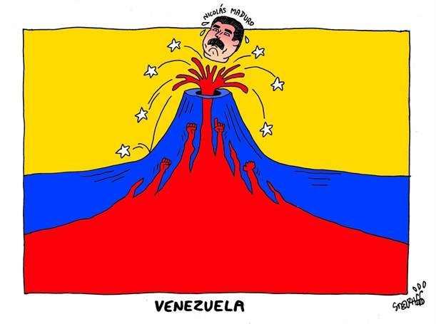 CaricaturasVe's tweet photo. VENEZUELA EN ERUPCIÓN 
¿y Nico? Sordo ciego y mudo en su #Venezuela de fantasía 
Via diario libanés The Daily Star https://t.co/l8gxSEptWZ