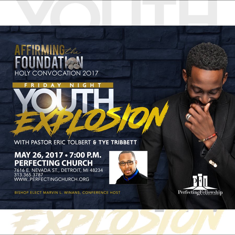 PFIYouthDept's tweet photo. Get ready for PFI Youth Explosion May 26th in Detroit with @TyeTribbett You don't want to miss this!!! We want to see YOU THERE! https://t.co/Kovz53X8uK