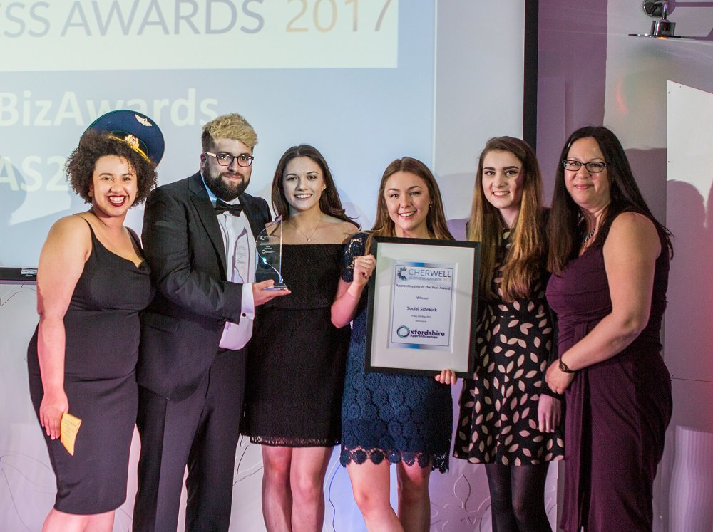 OAAwards's tweet photo. .@_SocialSidekick step into the spotlight as winners of @CherBizAwards #Apprenticeship of the Year Award! https://t.co/tZMaNehGrK #cbas2017 https://t.co/BoQYV59CH0