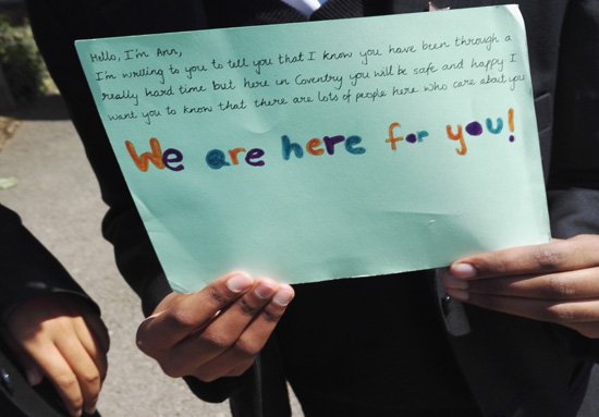 MytonSchool's tweet photo. .@Miss_Whitworth's Year 7 RE class have been writing postcards to children at the Coventry Refugee Centre @CRMCCov  #moreincommon https://t.co/EXmZFawZfa