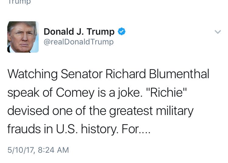 kylegriffin1's tweet photo. Less than 24 hours after Trump fired his FBI Director, Trump has mocked 2 Democratic senators on Twitter for speaking out against it. https://t.co/oaWBMOVKYE