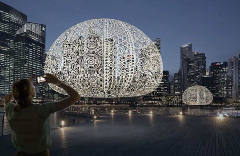 CONTEMPORIST's tweet image. Three Large Crocheted Urchins Decorated Singapore During The iLight Marina Bay Festival bit.ly/2pV81KR

#art #sculpture #crochet
