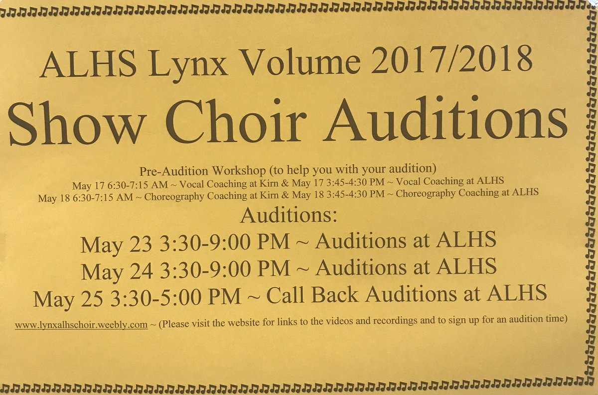 Show Choir Auditions for next school year: