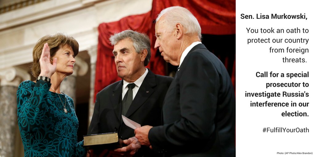 .<a href="/lisamurkowski/">Sen. Lisa Murkowski</a>, #FulfillYourOath &amp; call for a special prosecutor to investigate Russia’s election interference