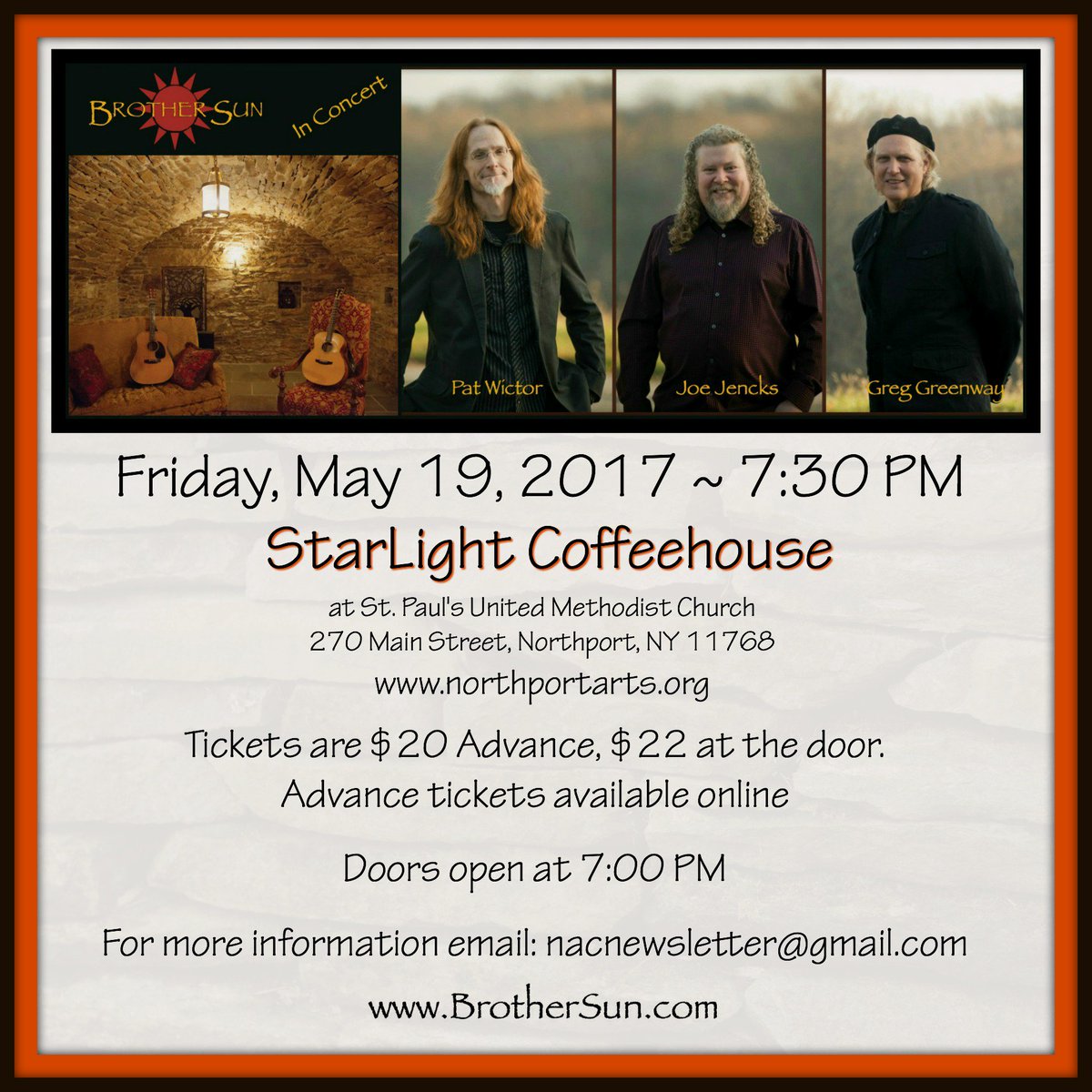Tickets now on sale for our May 19th Concert at StarLight Coffeehouse in Northport, NY.  For tix: northportarts.org/starlight-coff…