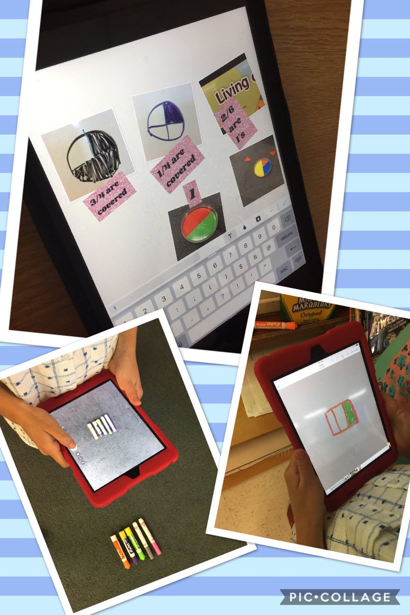 MissStickley's tweet image. Using @PicCollage and @Seesaw to hunt for fractions around our room! #sccdsb #Grade3Math #Seesaw