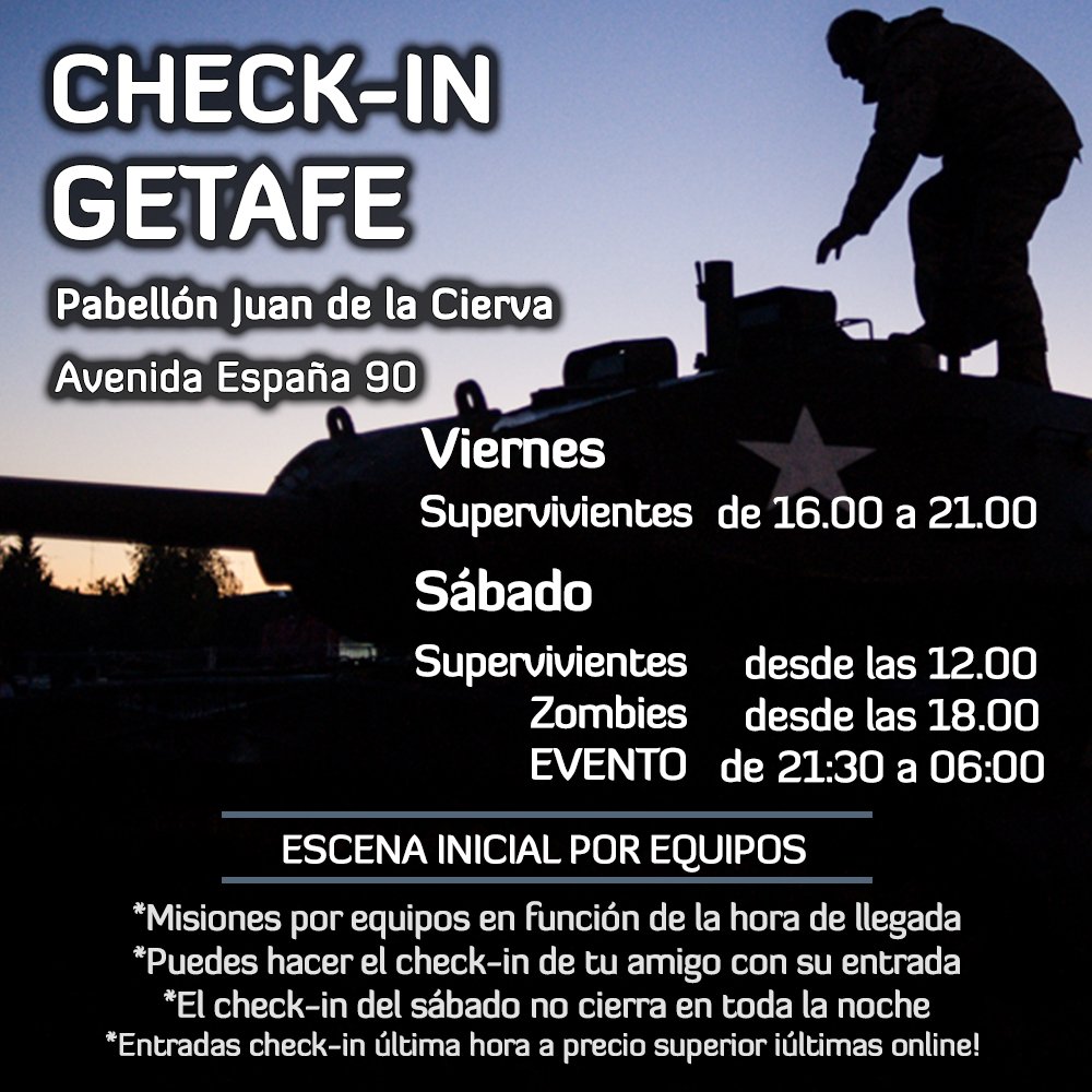 SurvivalZombie's tweet photo. ¡Check-in de #SZGetafe desencriptado! Cuanto antes lo hagáis, antes empezará el apocalipsis zombie para vosotros 😉  ¡Pasadlo! https://t.co/ROP8ZBX3AO