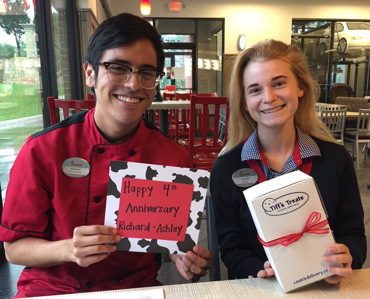 Richard and Ashley are both celebrating 4 years of service with CFA this week! We love you guys and are so thankful for you! #cfaalon
