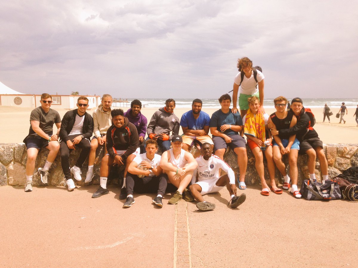 BDCRugby's tweet photo. BDC Rugby Academy whilst in Perpingnon visit a blustery Canet beach for some touch rugby @BDC50years https://t.co/U1sMHUHB1g