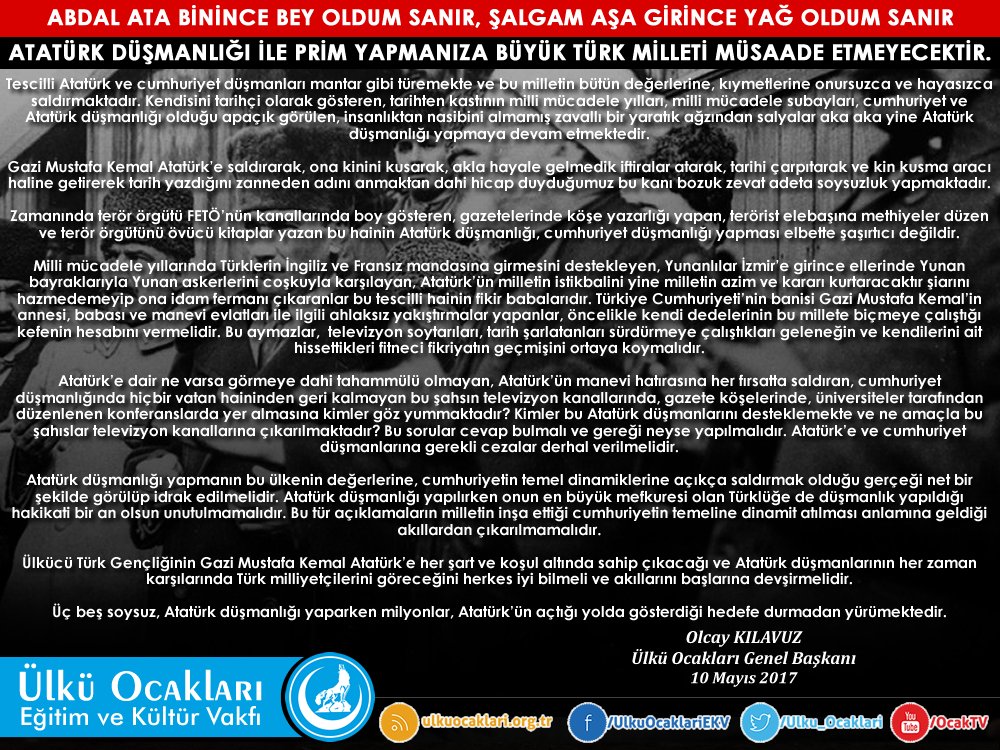 Abdal Ata Binince Bey Oldum Sanır, Şalgam Aşa Girince Yağ Oldum Sanr. Atatürk Düşmanlığı İle Prim Yapmanıza Türk Milleti Müsaade Etmeyecektr