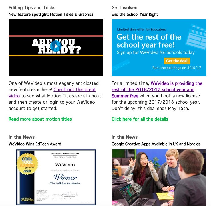 EDUcre8ive's tweet photo. WeVideo's Education Newsletter - May 2017 Edition
https://t.co/3ThHBtMPFT https://t.co/8g9Nm2Lg2H