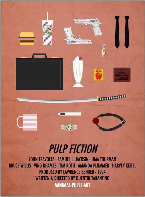 TarantinoFANSUP's tweet photo. Fan Movie Poster, Pulp Fiction.
Via: Minimal Pulse Heart https://t.co/rlNAGNW5tE