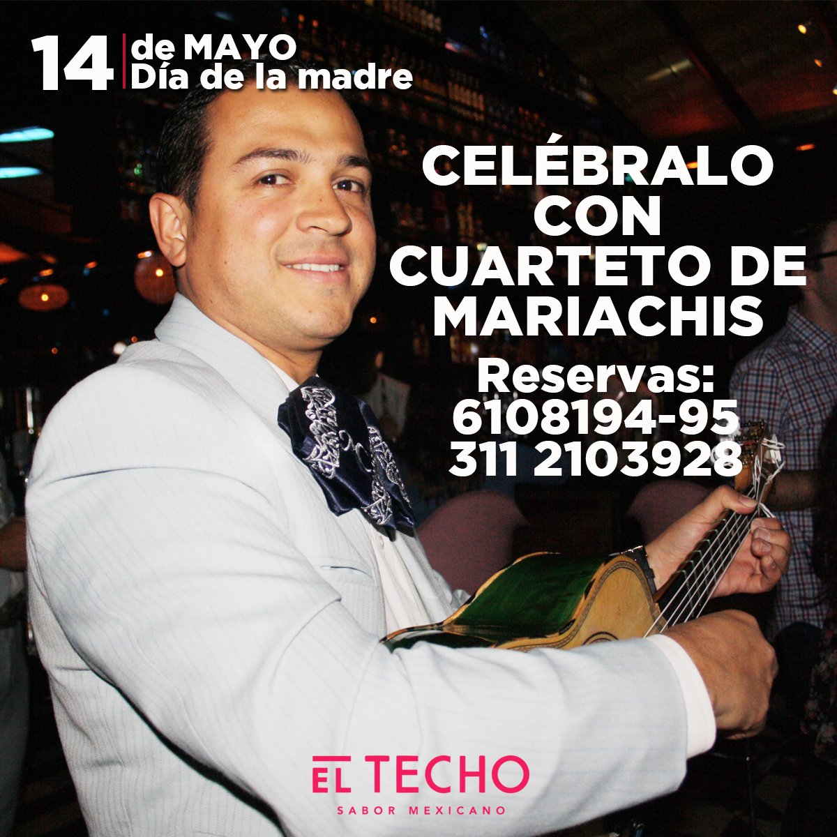 Este 14 de mayo celebramos con cuarteto de mariachis, tequila y sal el #DíaDeLasMadres Reservas: 3112103928