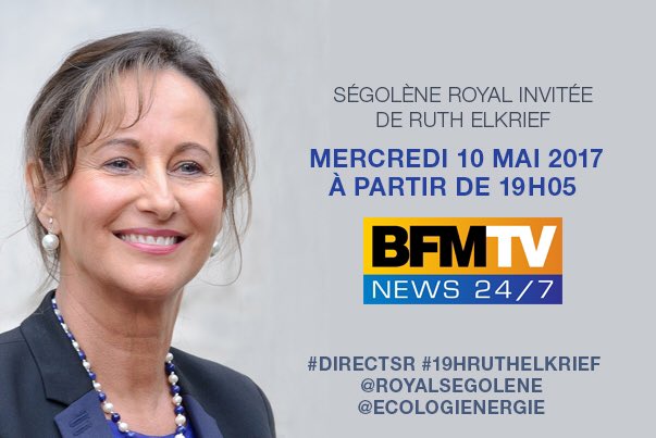 RoyalSegolene's tweet image. Invitée ce soir de #19RuthElkrief à partir de 19h05 sur @BFMTV #DirectSR