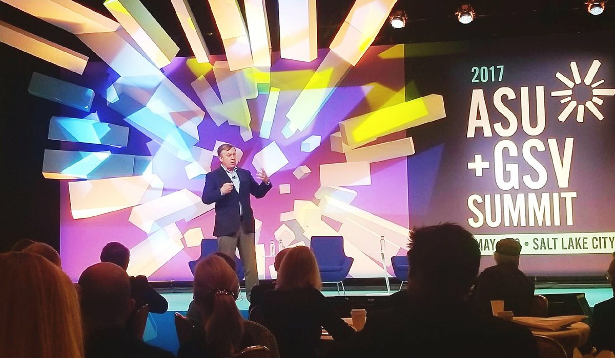 GilbertAZEcoDev's tweet photo. "Math and science mastery for all." @michaelcrow discussing the innovations we need to improve education at @asugsvsummit #ASUGSV17 https://t.co/BtcjIKk231