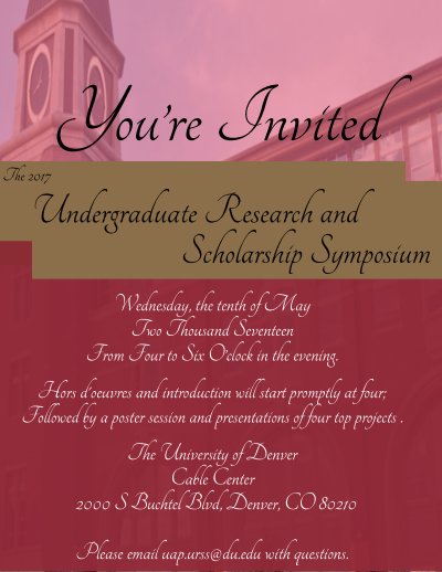 UofDenverGrad's tweet photo. Support your fellow pios at the Undergraduate Research &amp; Scholarship Symposium today! https://t.co/Mamq7nAwZY https://t.co/TQdMbEToHo