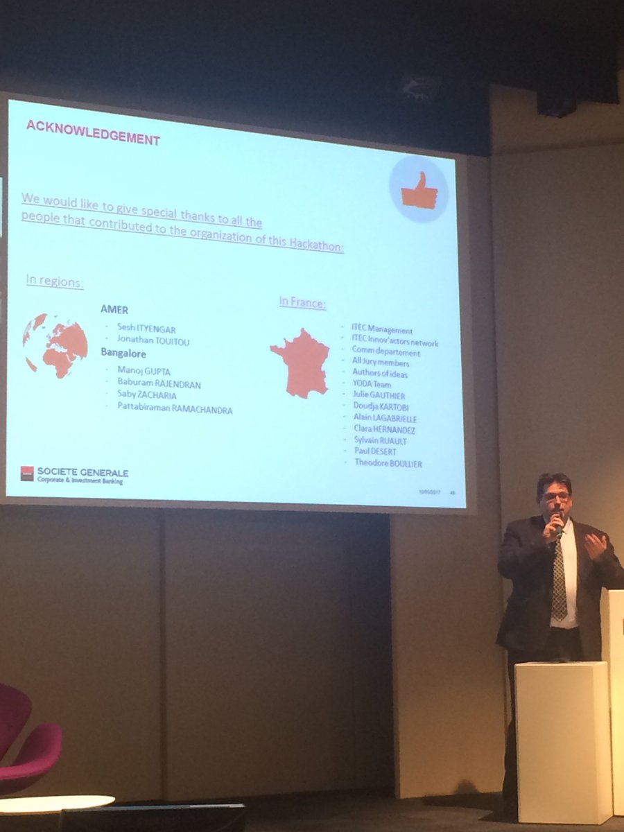 PaulDesert's tweet photo. Closing ceremony #GBISHackathon Final words from Yann Barthelemy @SG_InsideIT https://t.co/HYsTht4TwF