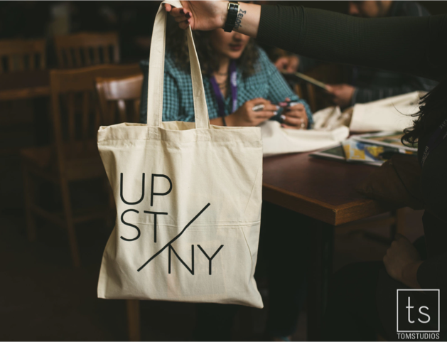 jakprints's tweet image. Fantastic photo of the @CreateUpstate tote bags we printed, courtesy of @TomStudios_com ! #design #graphicdesign #CreateUpstate #typography