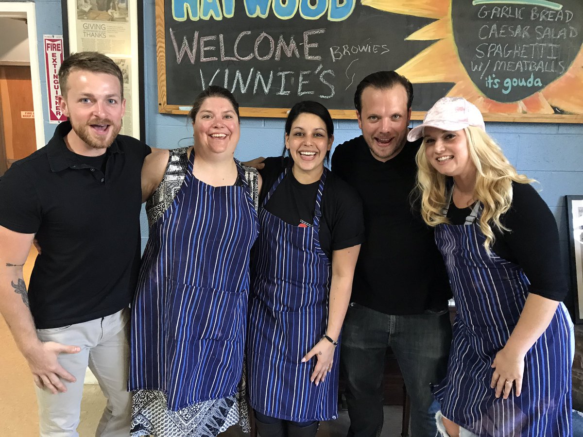 ChefsWelcomeTbl's tweet photo. The happy crew from @vinnies_italian is serving spaghetti &amp; meatballs today @HaywoodStreet! #avleat https://t.co/YwR1WM4wvE
