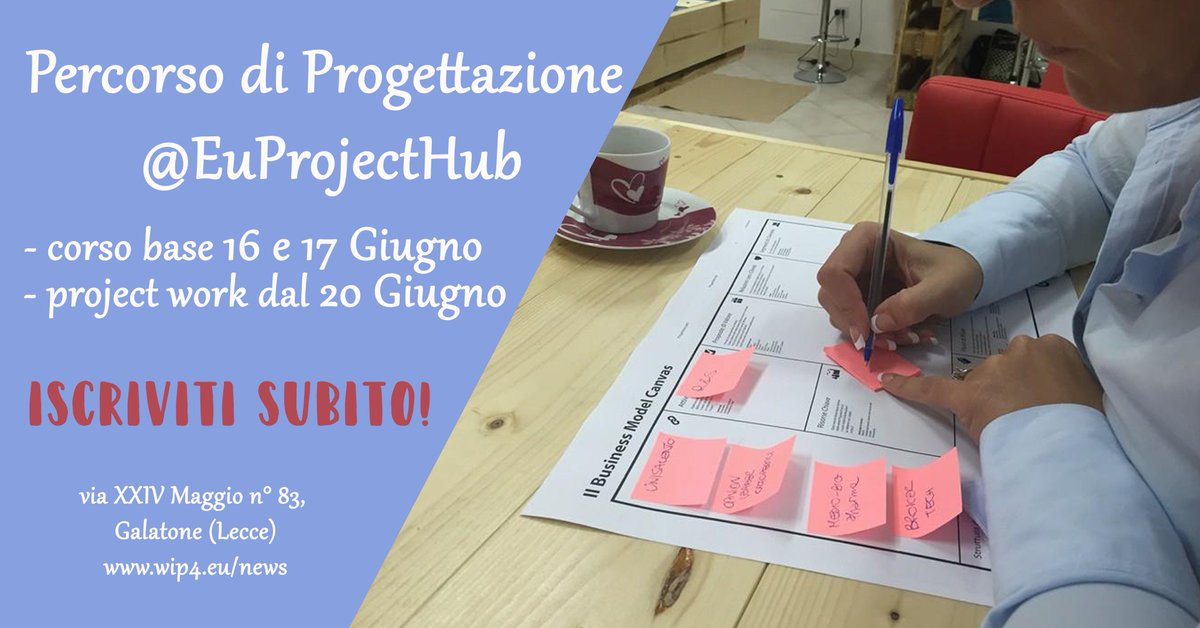 WIP4EU's tweet photo. Torna il Percorso di Progettazione #EuProjectHub: #CorsoBase GRATUITO e #ProjectWork Iscriviti! qui: https://t.co/91MOwcDrfB https://t.co/OUvWbXBFUp