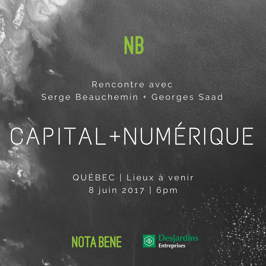 avenotabene's tweet photo. CAPITAL+NUMÉRIQUE

Le 8 juin c'et un rendez-vous #NotaBene avec @Sergebeauchemin &amp; @geosaa 

Billets : https://t.co/yesfrsy1tj https://t.co/Q032yYcBD2